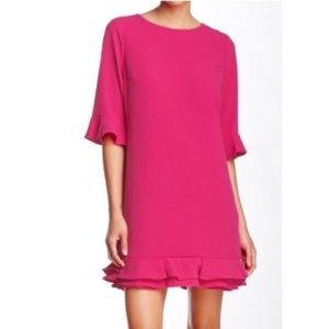 CeCe ruffle hem shift dress elbow length sleeves